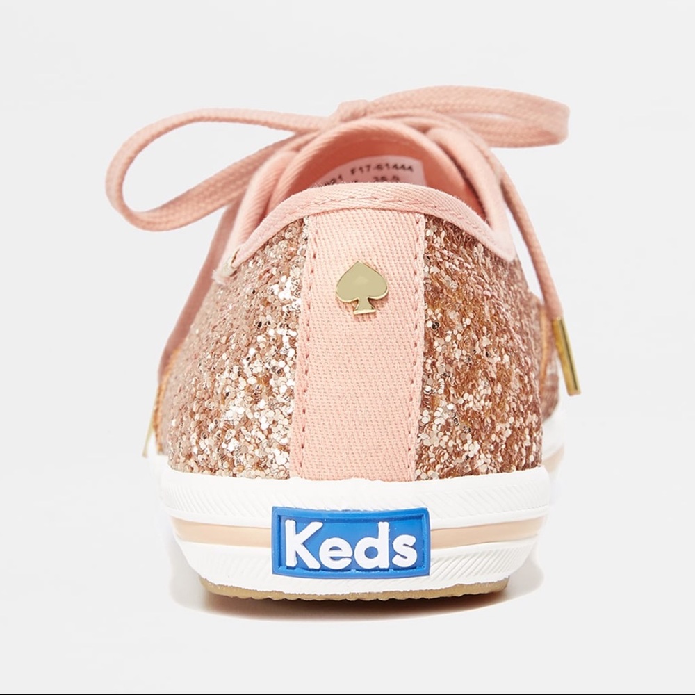 Kate Spade Rose Gold Glitter Lace Up Sneakers IOB - Picture 5 of 16